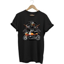Motorsiklet Tişörtü Katana Motor Kurt ve Motorcu Baskılı Regular Fit %100 Pamuk T-Shirt