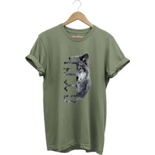 Türkiye Bozkurt Göktürkçe Türk Yazısı ve Kurt Baskılı Regular Fit %100 Pamuk T-Shirt
