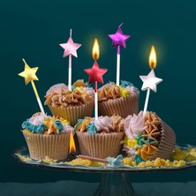 4'lü Fuşya Pembe Yıldız Şekilli Doğum Günü Pastası Mumu Parti Süsü