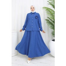 Sefa Merve Gül Detaylı Gömlek Etek Ikili Takım 2088-05 Lacivert