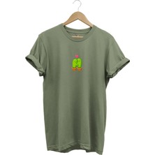 Sevimli Sevgili Kaktüs Baskılı Minimal Regular Fit %100 Pamuk T-Shirt