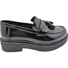 Tabya - 1005 | Kadın Hakiki Deri Ortopedik Kalın Taban Oxford Ayakkabı - Siyah-Rugan - 39