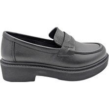 Tabya - 1010 | Kadın Hakiki Deri Ortopedik Kalın Taban Oxford Ayakkabı - Siyah - 40