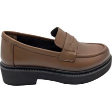 Tabya - 1010 | Kadın Hakiki Deri Ortopedik Kalın Taban Oxford Ayakkabı - Taba - 39