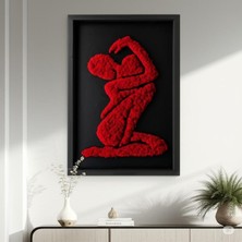 Kadın Silüetli Kırmızı Yosun Duvar Dekoru | 29X53 cm | El Yapımı Doğal Liken Yosunu ile Bakım Gerektirmeyen Modern Tablo