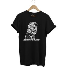 Motorcu Özel Tasarım Hediyelik Born To Ride Baskılı Yazlık %100 Pamuk Tişört