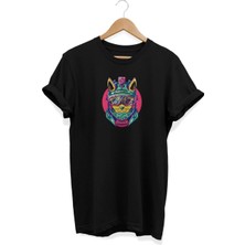 Kasklı Kedi Baskılı T-Shirt