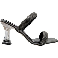 Bellara | Kadın Şeffaf Topuklu Taşlı Abiye Terlik - Platin - 40