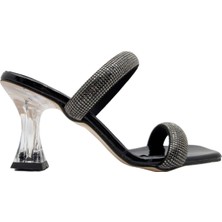 Bellara | Kadın Şeffaf Topuklu Taşlı Abiye Terlik - Siyah - 37