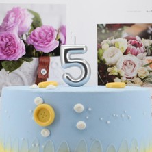5 Yaş Gümüş Silver Renkli Doğum Günü Pastası Mumu Gümüş Silver GRI51 Rakamlı Doğum Günü Mumu