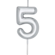 5 Yaş Gümüş Silver Renkli Doğum Günü Pastası Mumu Gümüş Silver GRI51 Rakamlı Doğum Günü Mumu
