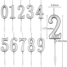 2 Yaş Gümüş Silver Renkli Doğum Günü Pastası Mumu Gümüş Silver Gri 2 Rakamlı Doğum Günü Mumu