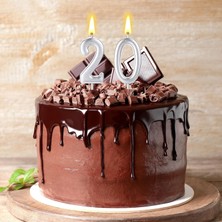 2 Yaş Gümüş Silver Renkli Doğum Günü Pastası Mumu Gümüş Silver Gri 2 Rakamlı Doğum Günü Mumu