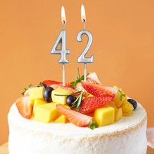 4 Yaş Gümüş Silver Renkli Doğum Günü Pastası Mumu Gümüş Silver Gri 4 Rakamlı Doğum Günü Mumu