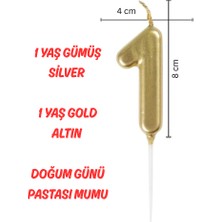 1 Yaş Gold Altın Sarı Renkli Doğum Günü Pastası Mumu - Gold Altın Sarı 1 Rakamlı Doğum Günü Mumu