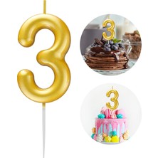 3 Yaş Gold Altın Sarı Renkli Doğum Günü Pastası Mumu - Gold Altın Sarı 3 Rakamlı Doğum Günü Mumu