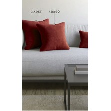 2 Adet Bordo Kare 40 x 40 cm Kadife Görünümlü Yumuşak Dokulu Düz Kırlent Kılıfı