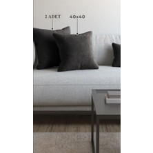 2 Adet Antrasit Kare 40 x 40 cm Kadife Görünümlü Yumuşak Dokulu Düz Kırlent Kılıfı