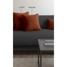 2 Adet Kiremit Kare 40 x 40 cm Kadife Görünümlü Yumuşak Dokulu Düz Kırlent Kılıfı