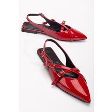 Badın Babet Kırmızı Rugan Çapraz Bantlı Arka Açık Sivri