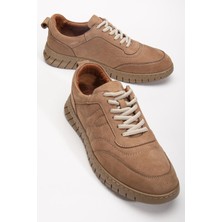 Hakiki Deri Erkek Günlük Ayakkabı Vizon Nubuk Bağlı Termo Taban