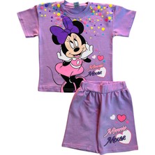 Kız Çocuk Mickey Mouse Desenli  Mor Şortlu Takım
