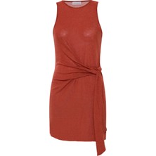 Bağlamalı Lurex Kiremit Kısa Elbise