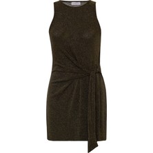 Bağlamalı Lurex Haki Kısa Elbise