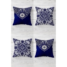 Çini Desenli Etnik Gizli Fermuarlı Kırlent Kılıfı Koltuk Yastık Kılıfı TAKIM(4ADET)