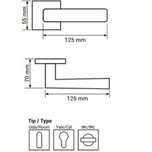 Stil Kare Rozetli Alüminyum Kapı Kolu (Oda/yale/wc) Carop