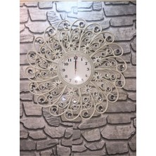 Büyük Boy Taşlı Modern Salon Duvar Saati, Şık ve Zarif Tasarım, Beyaz Renk