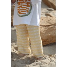 Dodo's Baby Sarı Beyaz Ekose Desenli Müslin Pantolon Unisex Çocuklar İçin Yumuşak Pamuklu Rahat Kalıp