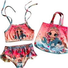 Kız Çocuk Deniz Kızı Desenli Çantalı Bikini Takımı