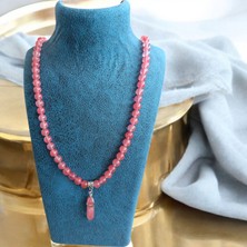 Gül Kuvars Çivi Model Kolye - Doğal Taş Kolye - 8 mm Sade Kolye - Doğal Taş Kolye Bohem Kolye 8 mm Doğal Taş Kolye