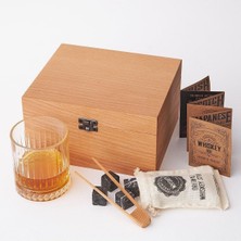 Kayın Ahşap Kutulu Viski Kadeh Viski Bardağı 4 Soğutucu Taş Seti Bambu Maşa