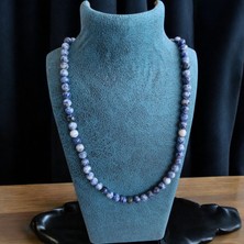 Sodalit Doğal Taş Kolye -  8 mm Sade Kolye - Doğal Taş Kolye - Bohem Kolye 8 mm - Doğal Taş Kolye