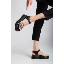 Zarif Kadın Lalen Siyah Kemerli Sandalet