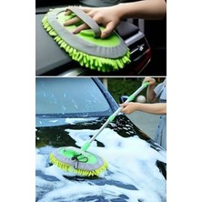 Yedek Mikrofiber Bezli Fosfor Yeşili Eldiven Gibi Kullanılabilen 180 Derece Dönebilen Esnek BaşlıklıTeleskopik Saplı Çizik ve İz Bırakmayan Araba Yıkama Fırçası