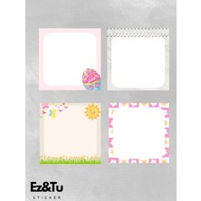 Ez&tu Stıcker  Etiket Hediyeli 4'lü Desenli Küp Not Güneşli, Çicekli, Tel Desenli, Pembe Pasta
