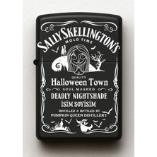 Sally Skellington Desenli Kişiye Özel Isimli Siyah Benzinli Metal Çakmak