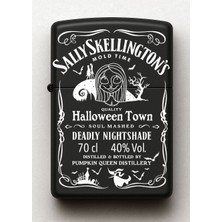 Sally Skellington Desenli Kişiye Özel Isimli Siyah Benzinli Metal Çakmak