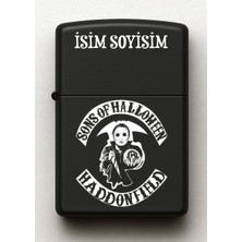 Sons Of Halloween Desenli Kişiye Özel Isimli Siyah Benzinli Metal Çakmak