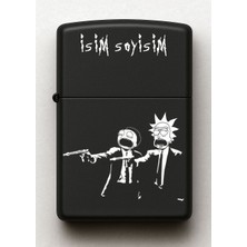 Rick And Morty Rick Fiction Desenli Kişiye Özel Isimli Siyah Benzinli Metal Çakmak