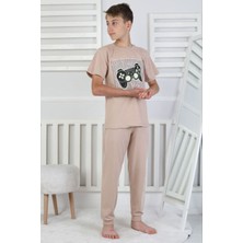 Isob Bej Atary Desenli %100 Pamuk Kısa Kollu Erkek Çocuk Pijama Takımı 8-13 Yaş 41517-BE