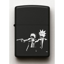 Rick And Morty Rick Fiction Desenli Kişiye Özel Isimli Siyah Benzinli Metal Çakmak