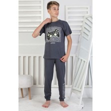 Isob Füme Atary Desenli %100 Pamuk Kısa Kollu Erkek Çocuk Pijama Takımı 8-13 Yaş 41517-F
