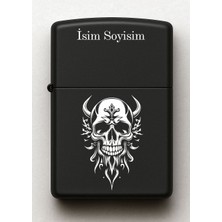 Kuru Kafa Desenli Kişiye Özel Isimli Siyah Benzinli Metal Çakmak 2