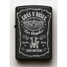Guns N Roses Desenli Kişiye Özel Isimli Siyah Benzinli Metal Çakmak