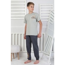 Isob Gri Basketbol Topu Desenli %100 Pamuk Kısa Kollu Erkek Çocuk Pijama Takımı 8-13 Yaş 41516-G
