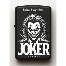 Joker Desenli Kişiye Özel Isimli Siyah Benzinli Metal Çakmak